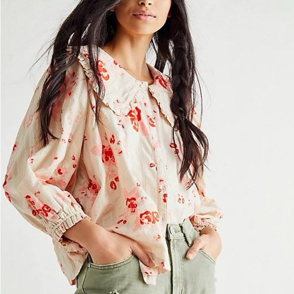 Free People Blushing Blossom Blouse Size S oversized